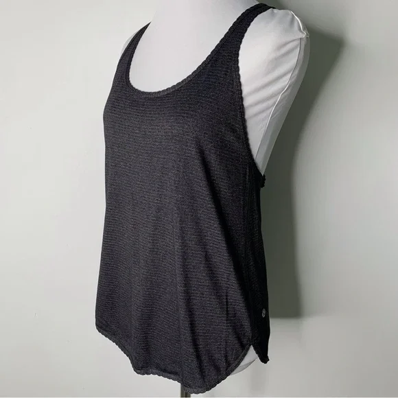 Lululemon Women's Black Gray Lace Back Racerback Striped Tank Top Size 4 - Picture 4 of 9